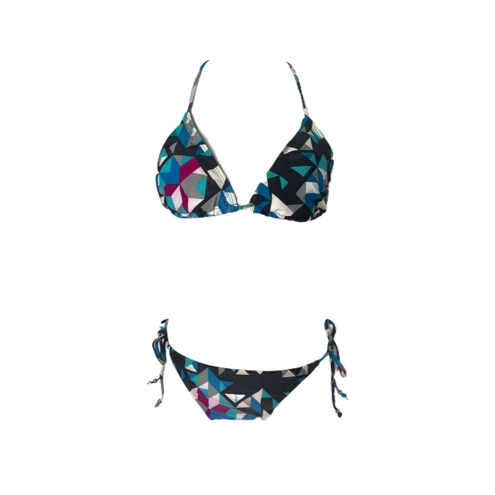 Plunge Women’s Bikini Swimsuit Geometric Two-Piece Spaghetti Strap Size Large
